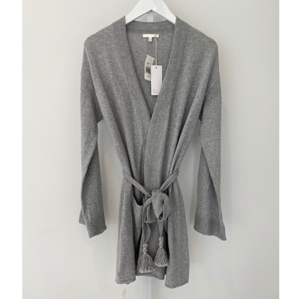 SKIN VALORA HEATHER GRAY COTTON KNIT ROBE SIZE SMALL NWTS!